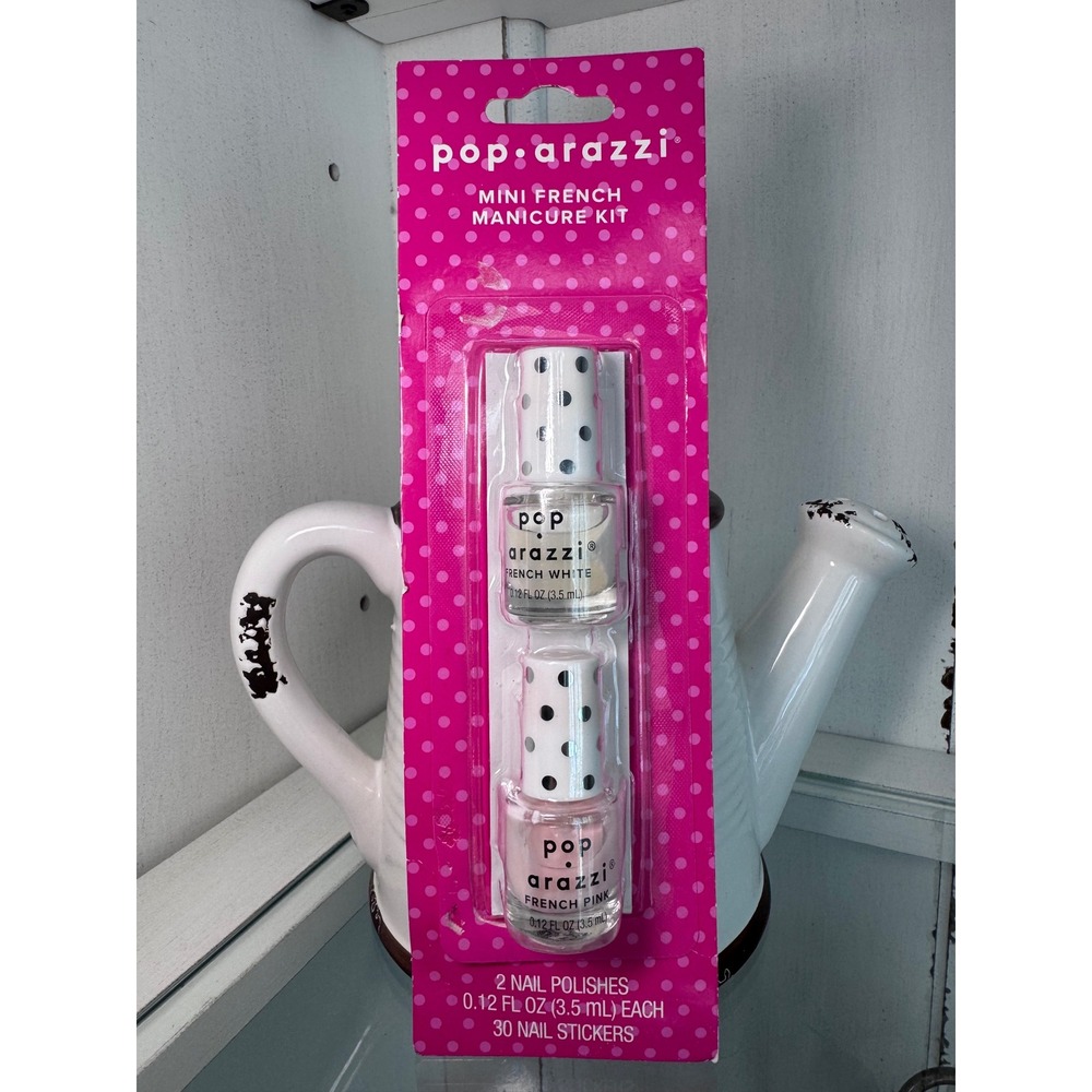Poparazzi Mini French Mani Kit Pink White Nail Polish Set 30 Tip Stickers 675078
